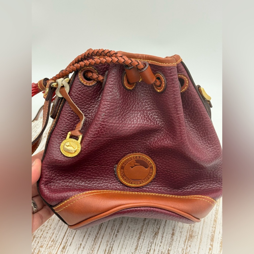 Dooney & Bourke Burgundy and Brown Drawstring Shoulder Bag